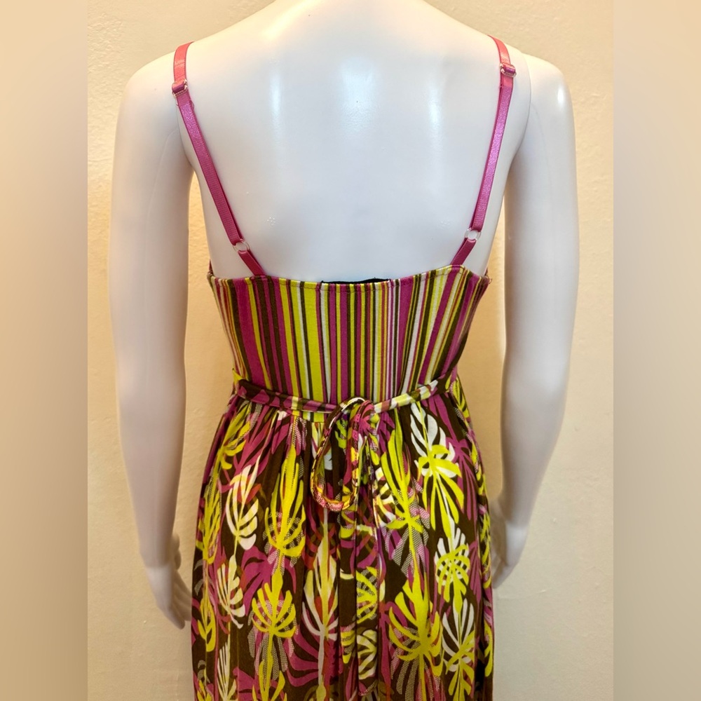 Multicolor Striped & Leaf Print Maxi Dress – Size S, by Planet Gold - Picture 6 of 10